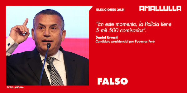 Dato del candidato presidencial Daniel Urresti acerca de que en Perú hay 5 mil 500 comisarías es falso