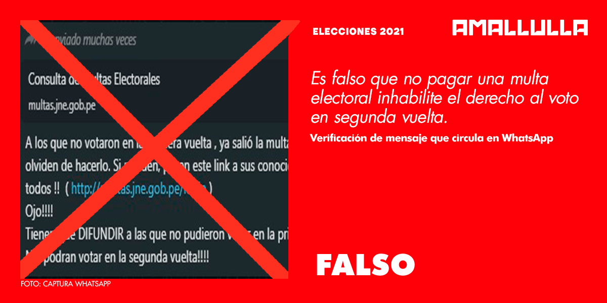 Es falso que no pagar una multa electoral inhabilite el derecho al voto en segunda vuelta