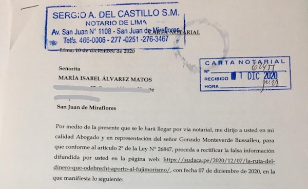 Carta notarial de Gonzalo Monteverde y respuesta